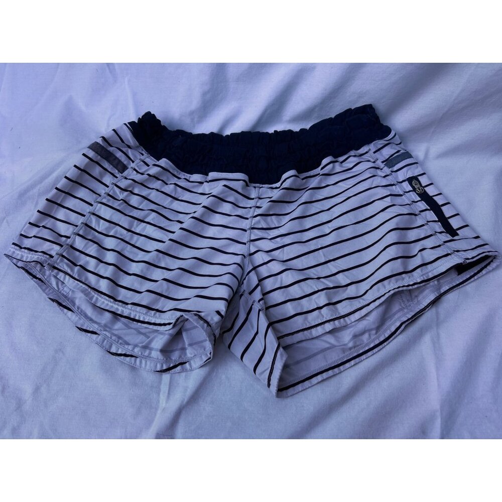 Lululemon Womens Striped White & Navy Athletic Shorts Size 2-4